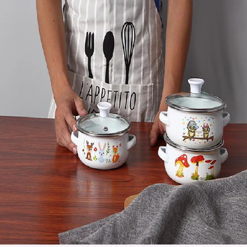 Emalio dubuo, sriubos puodas, pieno puodas