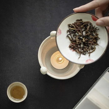 Грунд на прах Керамична печена печка за чай Ръчно рисувана печка за свещи от ягоди Ароматизираща поставка за чаени листа Аксесоари за чаена церемония