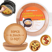 50 vnt. oro gruzdintuvų popieriaus įdėklų lakštai, 6,3 colio nepridegantys oro gruzdintuvų įdėklai vienkartiniai, pergamentinis popierius mikrobangų skrudintuvui