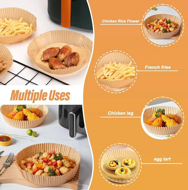 50 vnt. oro gruzdintuvų popieriaus įdėklų lakštai, 6,3 colio nepridegantys oro gruzdintuvų įdėklai vienkartiniai, pergamentinis popierius mikrobangų skrudintuvui