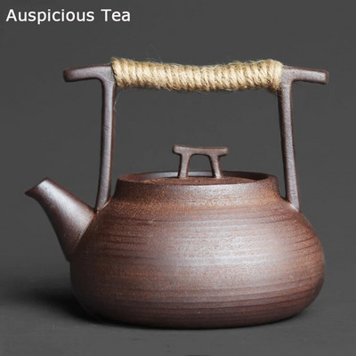 Ceainic în stil japonez de 350 ml, lucrat manual retro, ceramică grosieră, gresie, ceremonie de ceai Kungfu, ceainic portabil, ceainic din ceramică