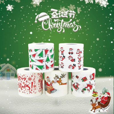 Ролка за отпечатване на тишу с коледни шарки Тоалетна хартия Дядо Коледа Коледно дърво Сладка тоалетна хартия Новогодишен подарък Творческа салфетка