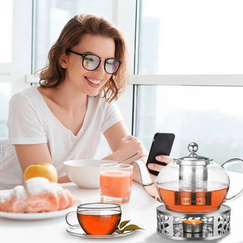 2024 Нов чайник от неръждаема стомана 430, нагревател за чай, кух дизайн, саксии за кафе, основа за свещ, поставка за стъклен чайник, печка, нагревател за мляко