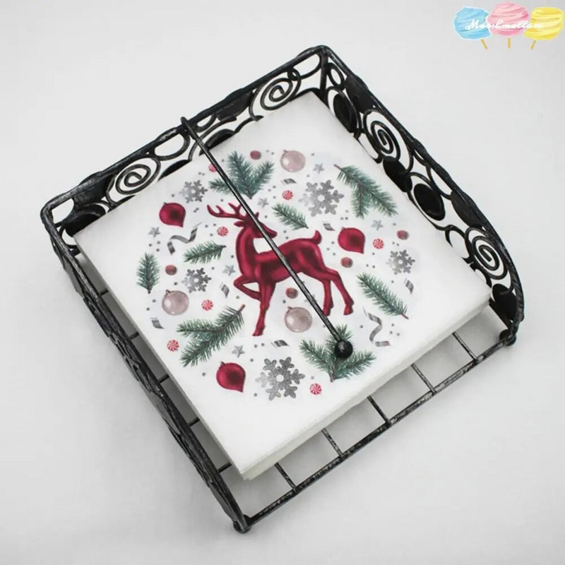 Jednokratne salvete od 40 kom/vreći, četvrtaste, mekane, upijajuće vode, božićne papirnate salvete za večeru s otisnutim božićnim sobovima