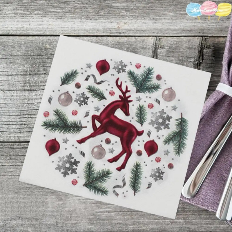 Jednokratne salvete od 40 kom/vreći, četvrtaste, mekane, upijajuće vode, božićne papirnate salvete za večeru s otisnutim božićnim sobovima