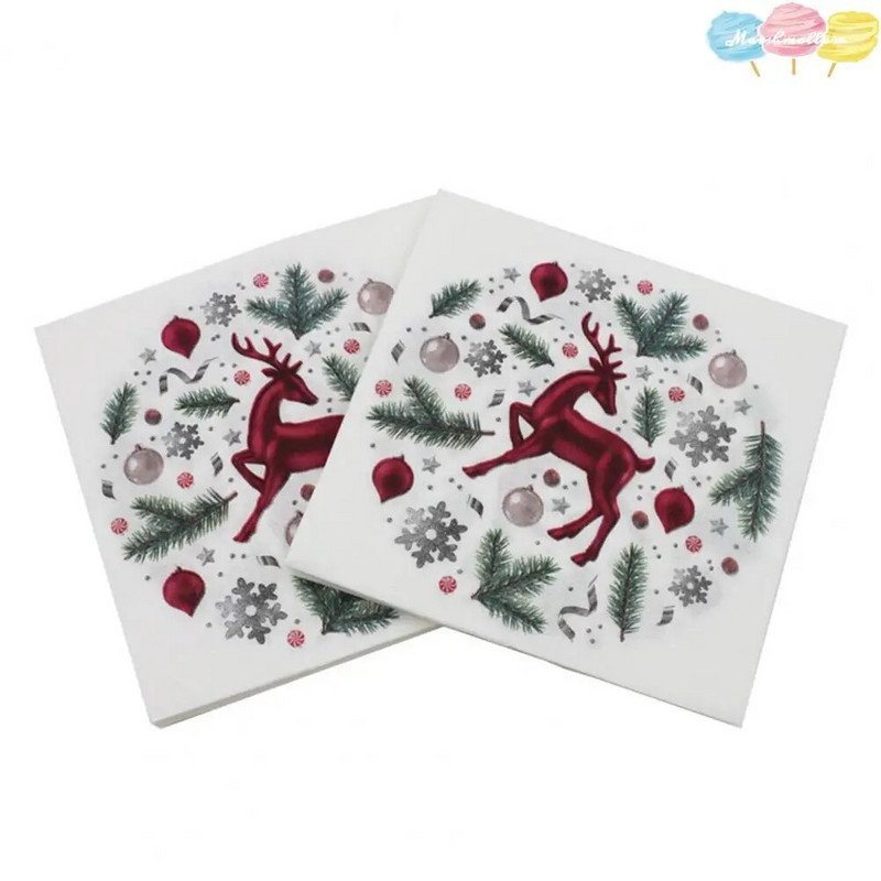 Jednokratne salvete od 40 kom/vreći, četvrtaste, mekane, upijajuće vode, božićne papirnate salvete za večeru s otisnutim božićnim sobovima