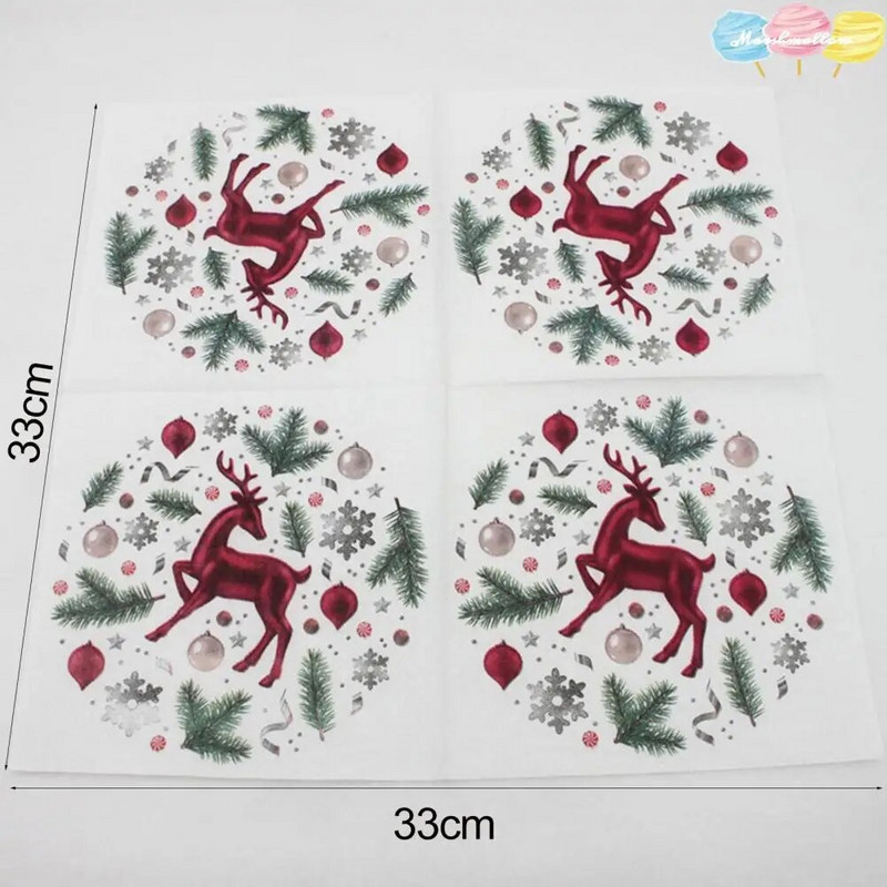 Jednokratne salvete od 40 kom/vreći, četvrtaste, mekane, upijajuće vode, božićne papirnate salvete za večeru s otisnutim božićnim sobovima