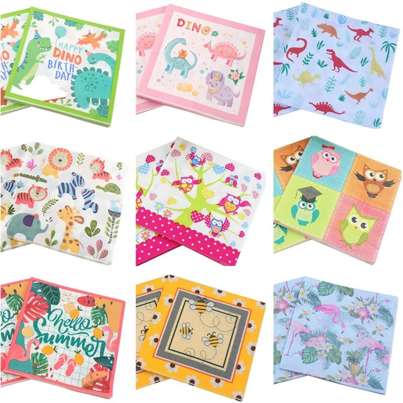 20kom/pakiranje Jednokratni stolni ubrusi za večeru s otisnutim crtežima životinja Papirnati ukrasi za dječje rođendane
