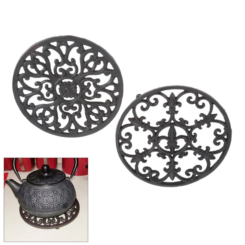 1kom Čajnik od lijevanog željeza Postolje Vintage Izuzetan smeđi Okrugli držač za lonce Šuplja prostirka Izolacijska podloga Dekor za stol Kuhinjski pribor za čaj Retro