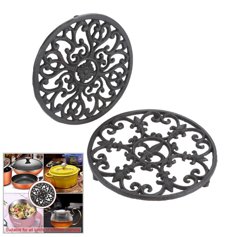 1kom Čajnik od lijevanog željeza Postolje Vintage Izuzetan smeđi Okrugli držač za lonce Šuplja prostirka Izolacijska podloga Dekor za stol Kuhinjski pribor za čaj Retro