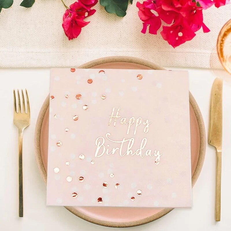 Servetėlės su gimtadieniu 3 sluoksnių popierinės servetėlės rožinės auksinės spalvos stalo puošmena Vaikų gimtadienio puošmena