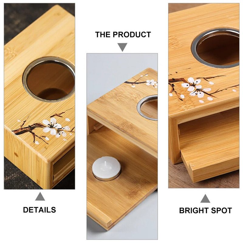 Teáskanna melegítő fa teamelegítő teáskanna alap kávémelegítő alap illóolaj égő viasz olvadék melegítő teamécses aromatartó ( )