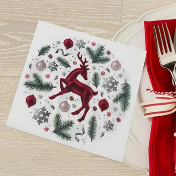 20 τεμ/τσάντα μεσημεριανό χαρτοπετσέτες Pretty Wood Pulp Paper Pelkins Christmas Reindeer Element Χαρτοπετσέτες για δείπνο για πάρτι