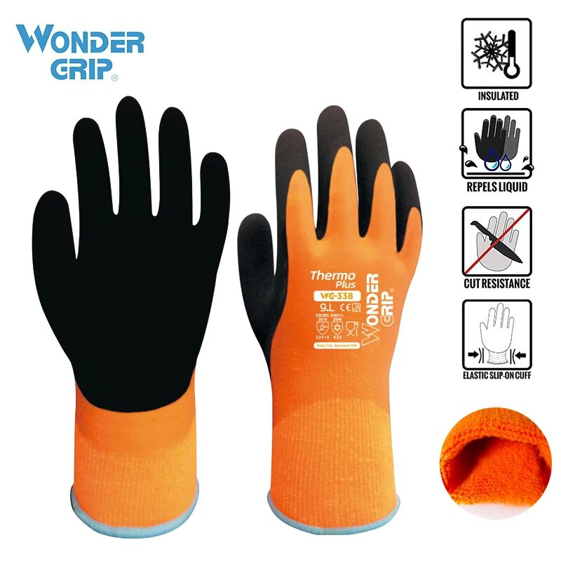 Wonder Grip pirštinės WG-338 THERMO Plus latekso vandeniui atsparios šiltos termo pamušalas šaltos žiemos darbo pirštinės
