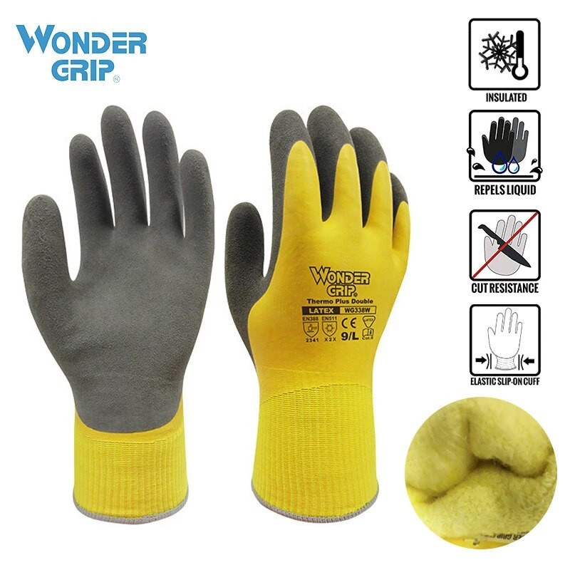 Wonder Grip pirštinės WG-338 THERMO Plus latekso vandeniui atsparios šiltos termo pamušalas šaltos žiemos darbo pirštinės
