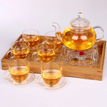 Прозрачен стъклен топлоустойчив чайник с форма на сърце, по-топъл нагревател, основа, свещник