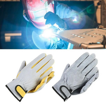 Δερμάτινα γάντια συγκόλλησης Εργαλείο επιβραδυντικό στη θερμότητα Γάντια εργασίας Προμήθειες οξυγονοκολλητών Γκρι κίτρινο αντικοπτικό γάντι Χώρος εργασίας