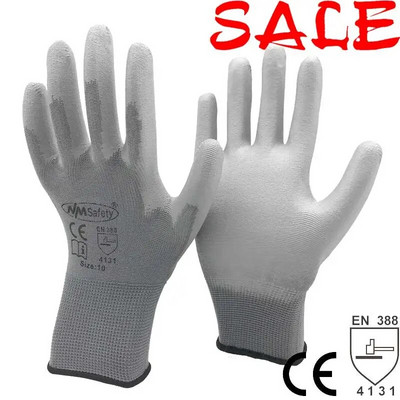12 чифта предпазни работни промишлени ръкавици с лекота, удобна полиестерна плетена подплата, потапяща се PU ръкавица за длани