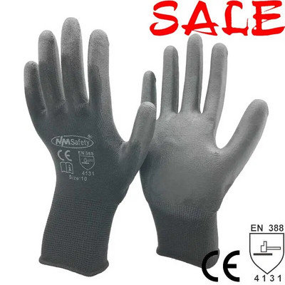 12 porų saugaus darbo pramoninės pirštinės su lengvumu Patogios poliesterio megztos pamušalo panardinimu PU delninės pirštinės