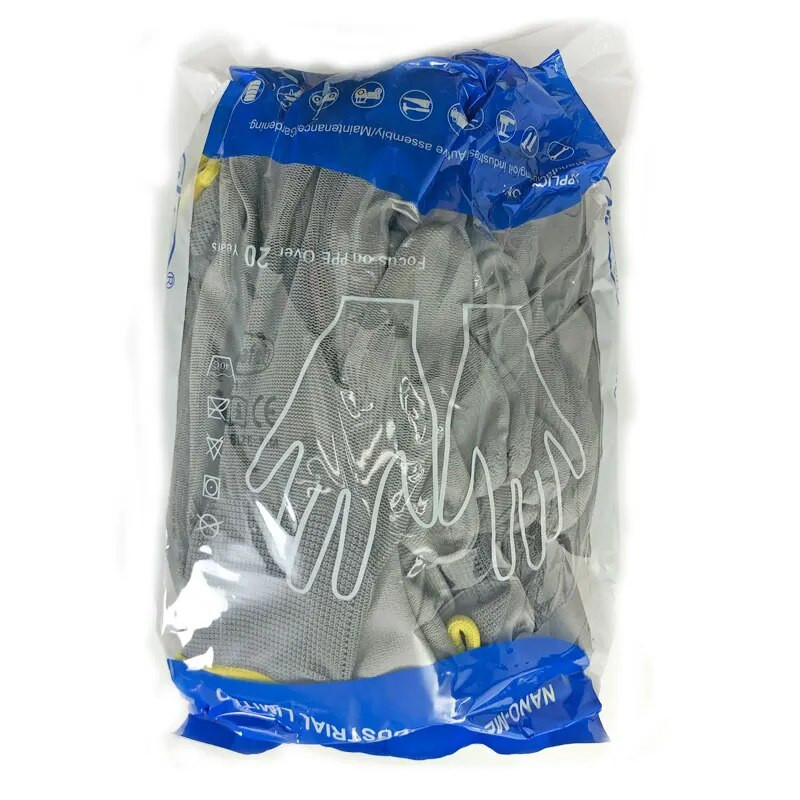 12 porų saugaus darbo pramoninės pirštinės su lengvumu Patogios poliesterio megztos pamušalo panardinimu PU delninės pirštinės