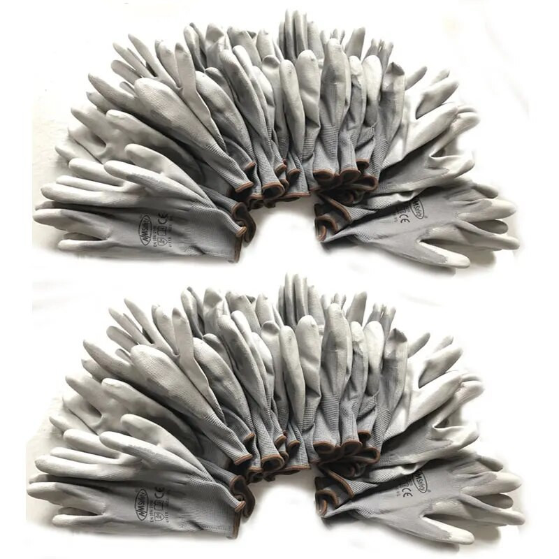 24 bucăți/12 perechi cauciuc nitril acoperit cu palma nailon tricotat căptușeală de bumbac certificate CE mănuși de lucru de protecție pentru siguranță mecanică