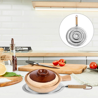 Inel de gătit din metal Mâner din lemn Aprovizionare de uz casnic Ustensile de bucătărie Difuzor de căldură Aragaz Tigaie pentru Aragaz/Electric/Inducție