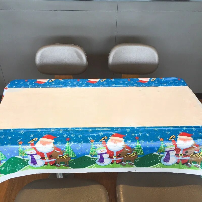 180*110cm stačiakampė PVC Kalėdinė staltiesė Kalėdų Senelis spausdinta staltiesė Naujųjų metų Kalėdų vakarienės dekoracijos vienkartinės