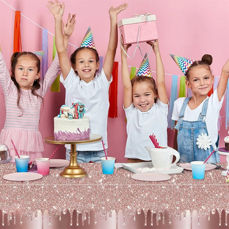 1 KOM. Jednokratni stolnjak sa ružičastim zlatnim šljokicama Bešavni svjetlucavi stolnjak za rođendansko vjenčanje Rođendanske dekoracije