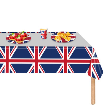 86inx51in Union Jack Покривка за маса Британска PE покривка Водоустойчиви калъфи Юбилей на кралицата Патриотична украса за партита