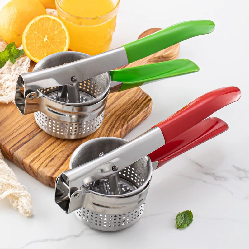 Roostevabast terasest kartulipudrupurusti puu-köögiviljapressi mahlapress purusti pressija majapidamisköögis toiduvalmistamise tööriistad