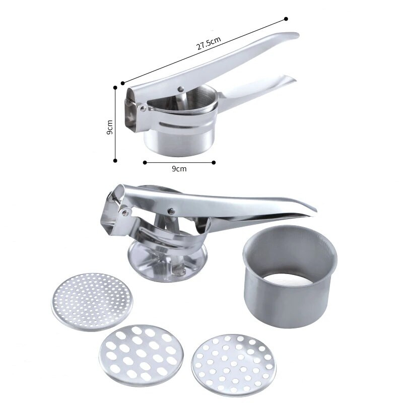 Roostevabast terasest kartulipudrupurusti puu-köögiviljapressi mahlapress purusti pressija majapidamisköögis toiduvalmistamise tööriistad