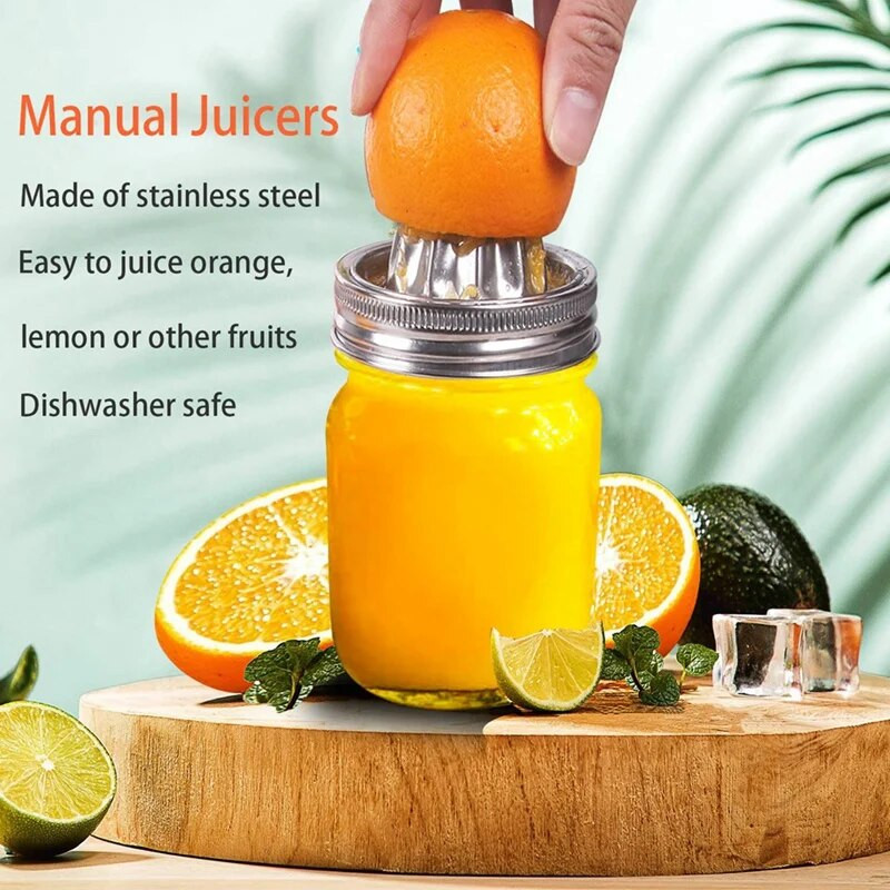 2 vnt Stiklainio nerūdijančio plieno sulčiaspaudės dangtelis Citrusinių vaisių sraigtas Citrusinių vaisių sulčiaspaudės platus dangtelis, tinkantis Mason Jar Citrinų sulčiaspaudės vadovas