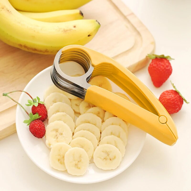 Tăiător de banane, fructe, legume, cârnați, tăietor de banane din oțel inoxidabil, unelte pentru salate, unelte pentru gătit, accesorii pentru bucătărie