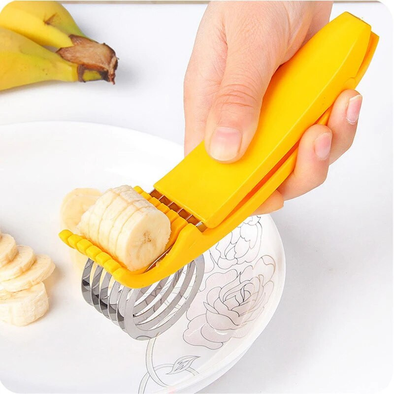 Tăiător de banane, fructe, legume, cârnați, tăietor de banane din oțel inoxidabil, unelte pentru salate, unelte pentru gătit, accesorii pentru bucătărie