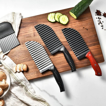 Вълнообразен нож за рязане на картофи от неръждаема стомана, зеленчуци и плодове, гофриран нож за рязане, плисиран пържени картофи, салата, рязане на картофи