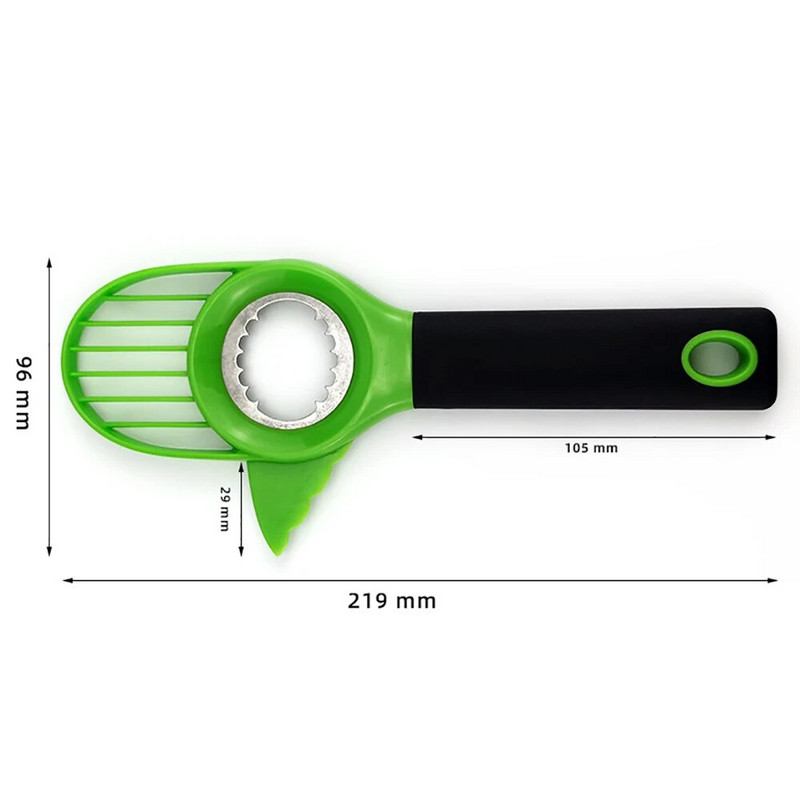 „Trys viename“ daugiafunkcė avokadų pjaustyklė, taukmedžio nerūdijančio plieno korektūra, atskyriklis sviesto vaisių skutiklis plastikinis peilis virtuvės vaisių įrankiai