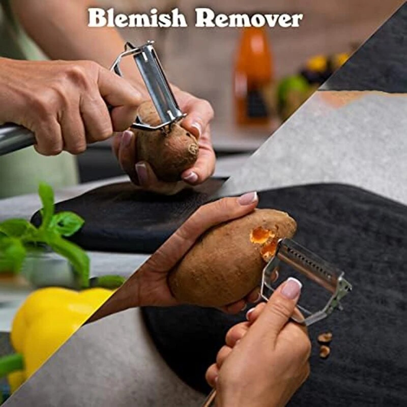 1 vnt. Dviejų ašmenų daržovių skustukas komercinės klasės Julienne pjaustytuvas, pjaustyklė, smulkintuvas, vaisius gremžtuvas, bulvės