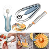 3 viename nerūdijančio plieno ledų vaisių kamuoliukų kastuvas, vaisių drožybos peilių rinkinys lėkštės nuėmiklis arbūzas virtuvės įtaisas