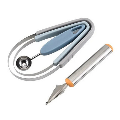 3 viename nerūdijančio plieno ledų vaisių kamuoliukų kastuvas, vaisių drožybos peilių rinkinys lėkštės nuėmiklis arbūzas virtuvės įtaisas