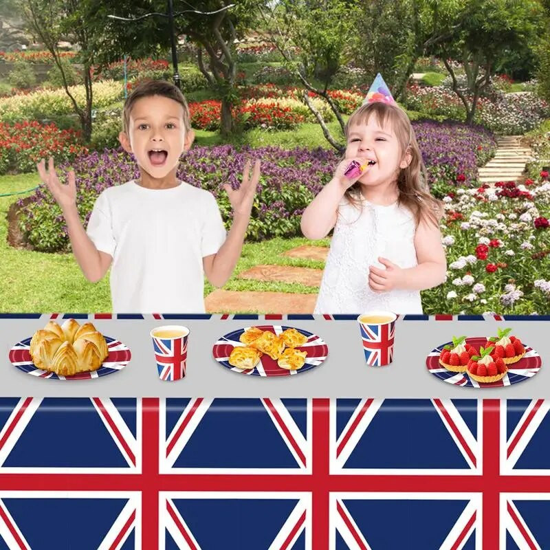 Fețe de masă 86 inx51in Union Jack Fețe de masă cu steagul Regatului Unit Veselă reutilizabilă pentru decorațiunile de masă pentru petrecerea Jubileului Reginei