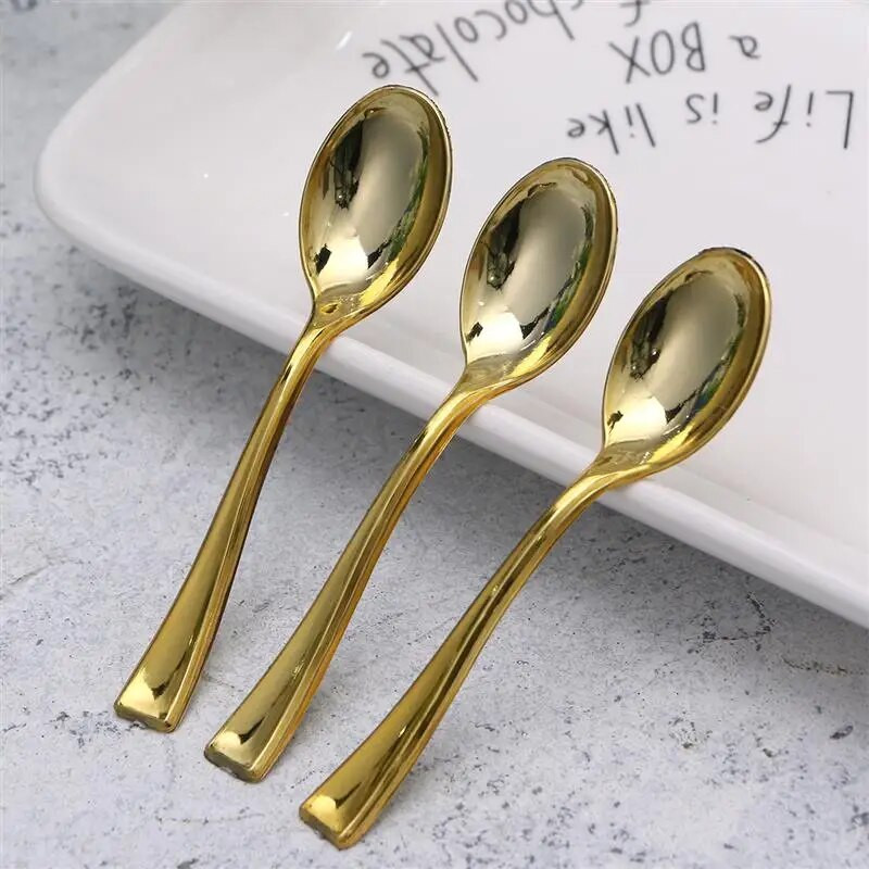 24db műanyag eldobható arany minikanál készlet műanyag utánzat evőeszköz grillparti piknikhez desszert torta kanál étkészlet