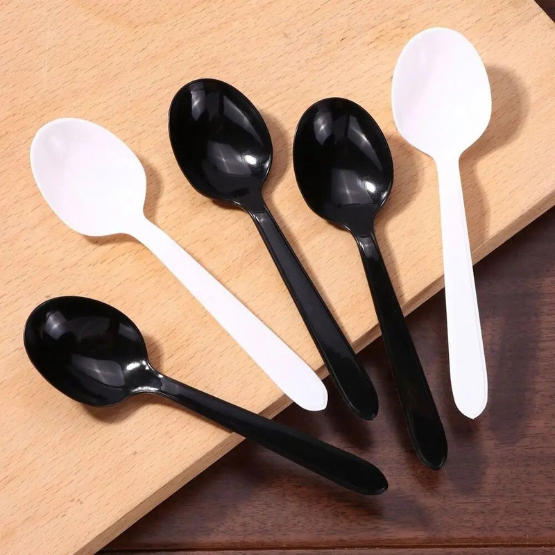 100 buc lingură din plastic de unică folosință tacâmuri linguri pentru supă de desert portabil cu cap rotund pentru petrecere veselă de degustare linguri de jeleu de înghețată