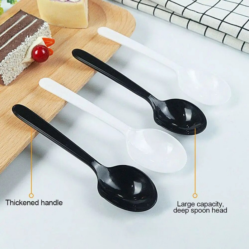 100 buc lingură din plastic de unică folosință tacâmuri linguri pentru supă de desert portabil cu cap rotund pentru petrecere veselă de degustare linguri de jeleu de înghețată