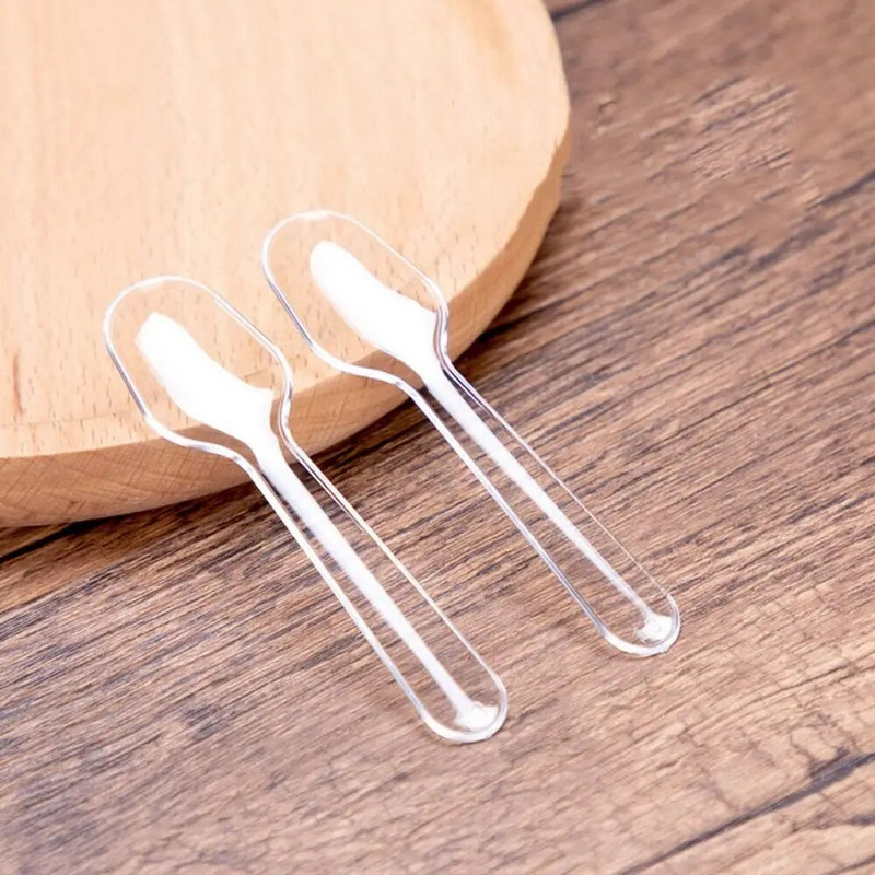 100 vnt. vienkartinis plastikinis skaidrus šaukštas permatomas mini stalo reikmenys šaukštai pyragaičiai desertiniai ledai plastikiniai šaukštai