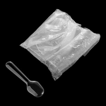 100 бр. Прозрачни пластмасови лъжици за еднократна употреба 7,5*2 см Пластмасови лъжици за еднократна употреба Удебелени Търговски ресторант