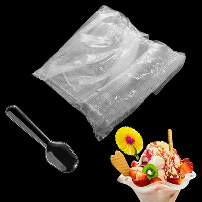 100 buc linguri de plastic transparent de unică folosință 7,5*2 cm linguri de tacâmuri de unică folosință din plastic îngroșați restaurant comercial