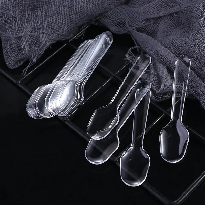 100 vnt. skaidrūs vienkartiniai skaidraus plastikiniai šaukštai 7,5*2 cm plastikiniai vienkartiniai stalo reikmenys šaukštai storina komercinį restoraną