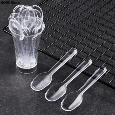 100 buc linguri din plastic transparent de unică folosință tacâmuri îngroșați 7,5*2 cm linguri de unică folosință iaurt transparent