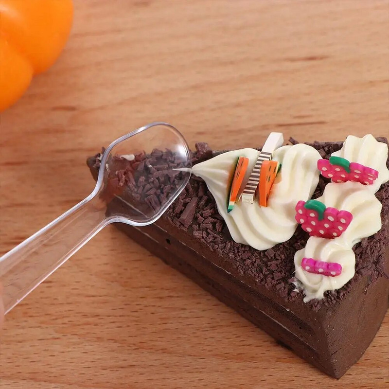 100 vnt. plastikiniai vienkartiniai skaidraus plastikiniai šaukštai, stalo įrankiai, storinantys 7,5*2 cm vienkartiniai stalo įrankiai šaukštai skaidrus jogurtas