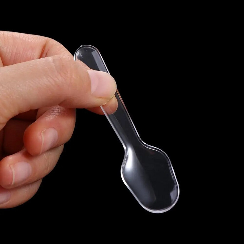 100 vnt. plastikiniai vienkartiniai skaidraus plastikiniai šaukštai, stalo įrankiai, storinantys 7,5*2 cm vienkartiniai stalo įrankiai šaukštai skaidrus jogurtas